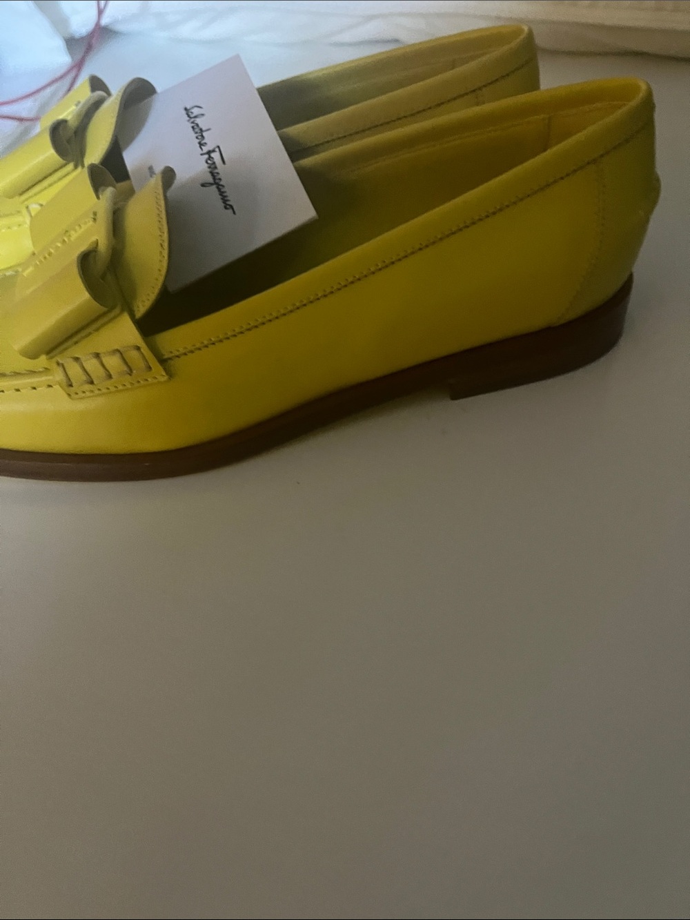 Size 8 Salvatore Ferragamo Bright Yellow Patent Leather Vara Loafers - Picture 5 of 12